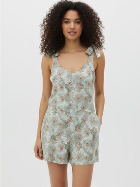 FRANCESCA Bettini shortall 100% linen Italy floral safari Large ecru green pink